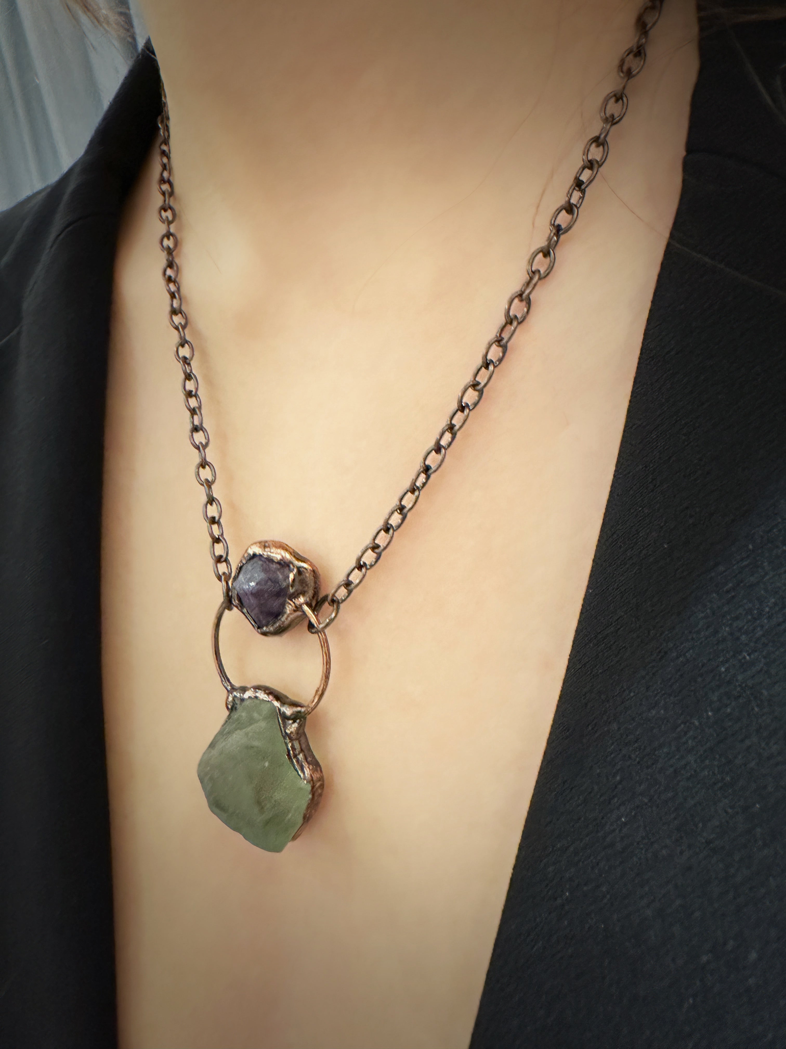 Amethyst & Green Fluorite Stone Necklace